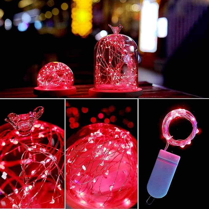 16 Pack Fairy Lights(Batteries Included) 10.2FT 30LEDs Firefly Lights Battery Operated String Lights Silver Wire Starry Lights for DIY Wedding Party Costume Christmas Tree Decoration (Red Fairy Light)