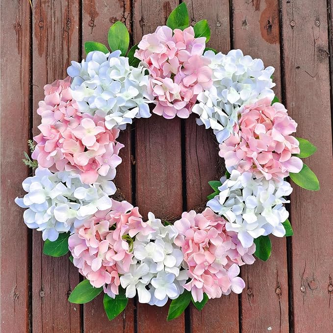 20 Pcs White and Pink Hydrangea Artificial Flowers Bulk, Faux Hydrangea Flowers Heads, Artificial Fake Silk Hydrangea Flowers with Stems, White Flowers Artificial for Decoration Wedding Décor
