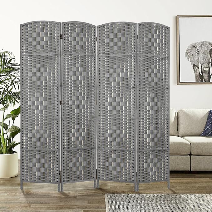 Rose Home Fashion 6 ft Tall Room Divider, Room Dividers and Folding Privacy Screens, 15.7in Privacy Screen 4 Panel Partition Temporary Wall Separation for Private, Grey
