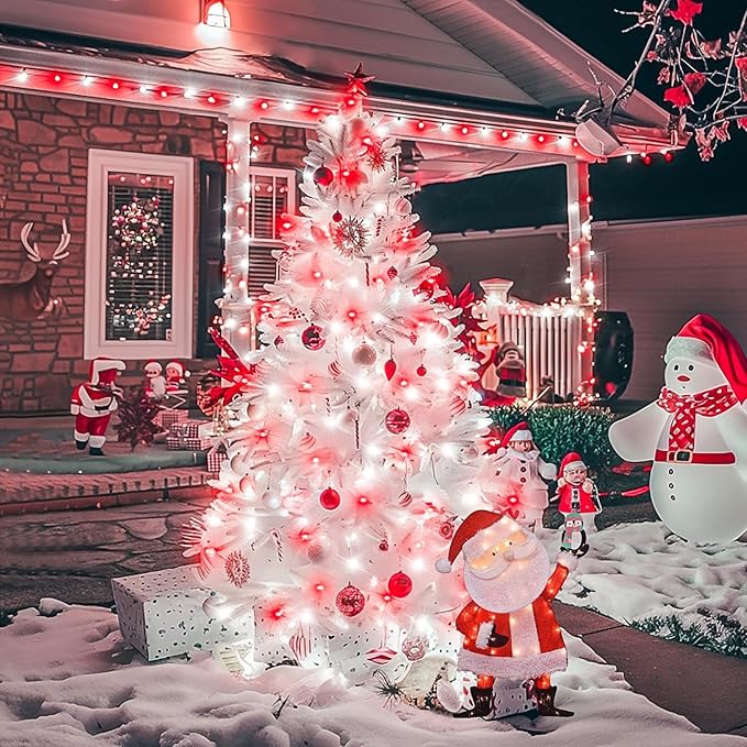 JMEXSUSS 2 Pack Rope Lights Battery Operated Christmas Lights Outdoor Waterproof, Total 200LED 66ft 8Mode Battery Powered String Lights with Remote, Red and White Rope Lights for Christmas Decor