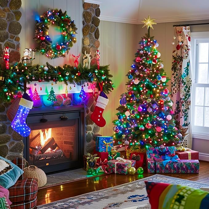 JMEXSUSS 8 Pack 50 LED Multicolor Christmas Fairy Lights Battery Operated - Each 16 Ft Christmas Tree Multicolor Lights Indoor Outdoor Decorations