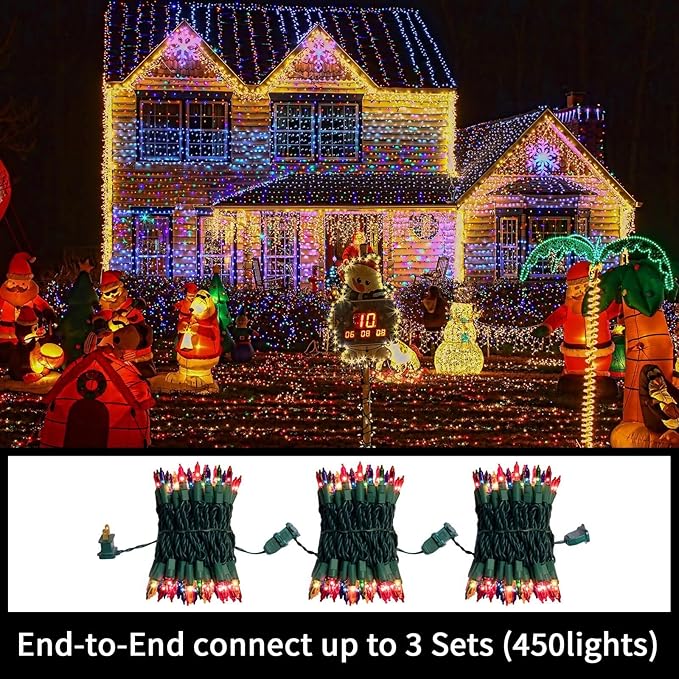 LAMPHOME Super-Bright Extendable Multi Christmas Lights Decoration 150Lights 31.9ft UL Certified Mini Bulb String Lights Set for Outdoor Christmas Tree Garden Holiday Party Patio Wedding Garland Decor