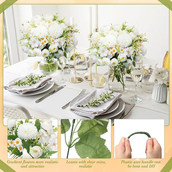 Tigeen 12 Bundles Peonies Artificial Flowers Faux Roses Silk Flowers Hydrangea Artificial Bouquet for Wedding Table Centerpiece Floral Vase Home Office Bridal Decor (Pure White)