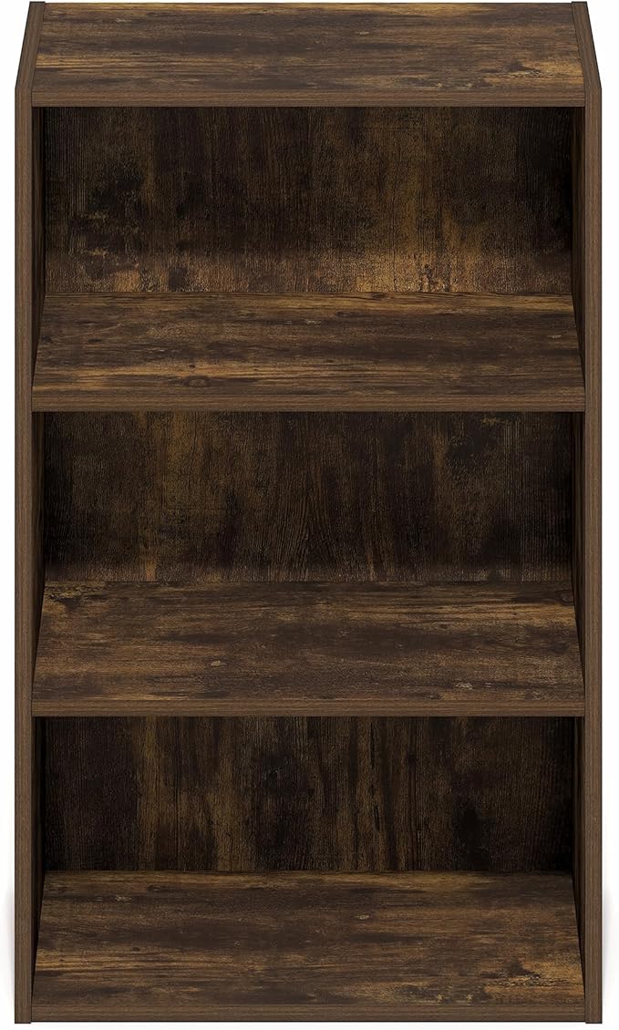 Furinno Basic Book Shelf, 3-Tier Bookshelf, Cube Storage Organizer Bookcase with Open Shelf, 11 x 17 x 26, for Living Room, Bedroom, Home Office, Amber Pine