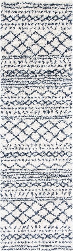 SAFAVIEH Arizona Shag Collection Runner Rug - 2'3" x 6' Runner, Ivory & Slate, Moroccan Design, Non-Shedding, 1.6-inch Thick, Ideal for High Traffic Areas in Living Room, Bedroom (ASG741M-26)