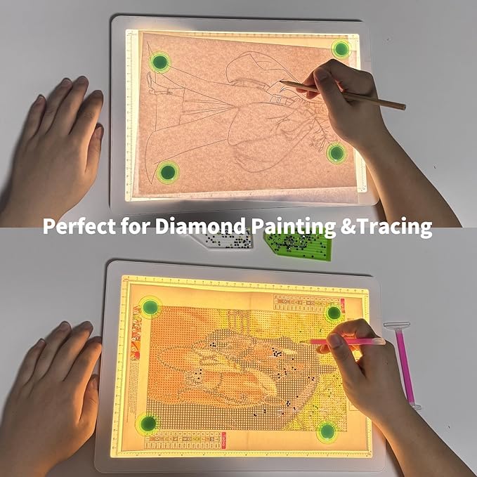 Phylosal Rechargeable A4 LED Light Pad with Built-in Stand, Magnetic Tracing Light Box for Drawing, Diamond Art Light Board with Side Button, Super Bright Light Table for Diamond Painting, Sketching