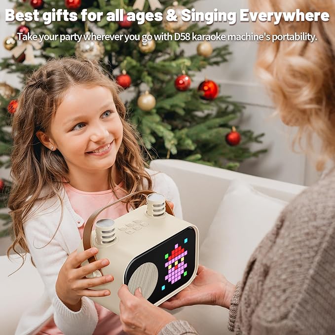 Karaoke Machine for Kids Adults, Portable Bluetooth Karaoke Speaker with 2 Wireless Microphones, Pixel Display Light, Birthday Gifts Toys for Girls & Boys Ages 3, 4, 5, 6, 7, 8, 9,10,11,12+ Years