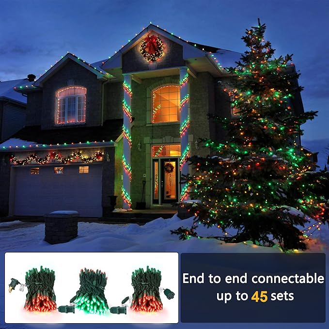 Brizled Red & Green Christmas Lights, 33ft 100 LED 5MM Christmas String Lights, Wide Angle Mini Xmas Lights Connectable, UL Listed Tree Light for Indoor Outdoor Xmas Room Party Decor, Green Wire
