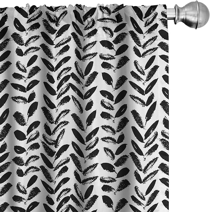 Ambesonne Black and White Window Curtains Pack of 2, Modern Grunge Botany Motif Monochrome Brush Paint Style Strokes, Lightweight Set with Rod Pocket, 4 Panels of - 28" x 63", White and Black