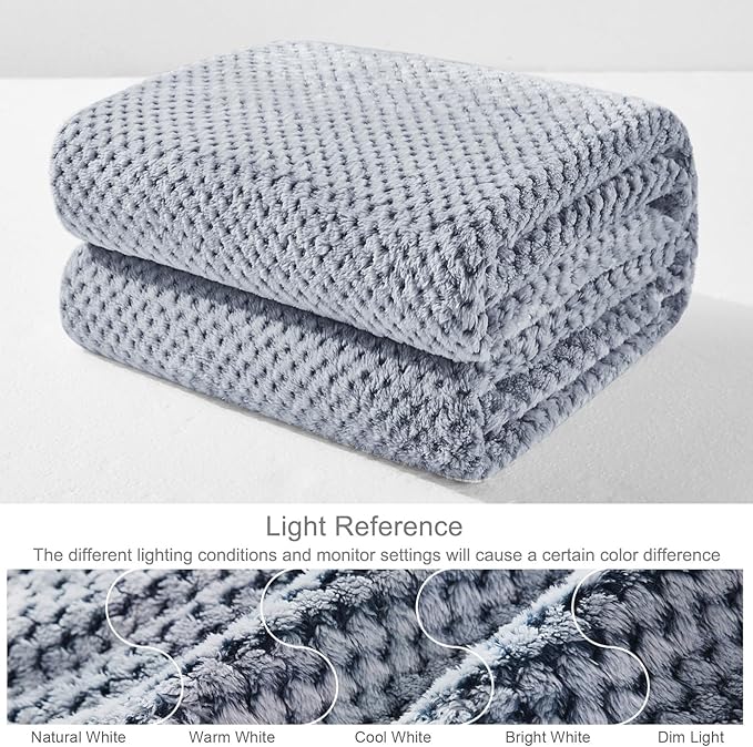 Exclusivo Mezcla Fleece Throw Blanket Extra Large, Super Soft and Warm Blankets for Couch, Sofa and Bed Waffle Textured, Cozy, Fuzzy and Lightweight (Mixed Navy Blue, 50x70 Inches)