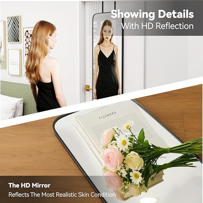 47x14 Mirror Rectangle Full Body Length Door Hanging Wall Mounted Metal Frame Dressing Make-up Mirrors for Entryway Bedroom Bathroom Living Room 47 14 inch Black
