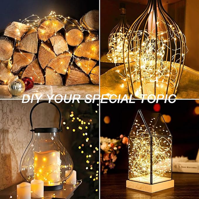 MUMUXI 2 Pack 33 ft Remote Control Fairy Lights Battery Operated String with Timer, 100 LED Christimas Twinkle Waterproof Silver Wire Firefly Lights for Outdoor Use, Warm White