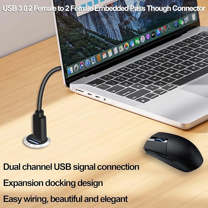 Dual USB 3.0 Panel Mount Adapter USB Type A Dual Female to 2 Female Coupler Threaded Fixed Bulkhead Mount Embedded Round Pass Though Connector for Data Transfer/Charging -Silver (Round)