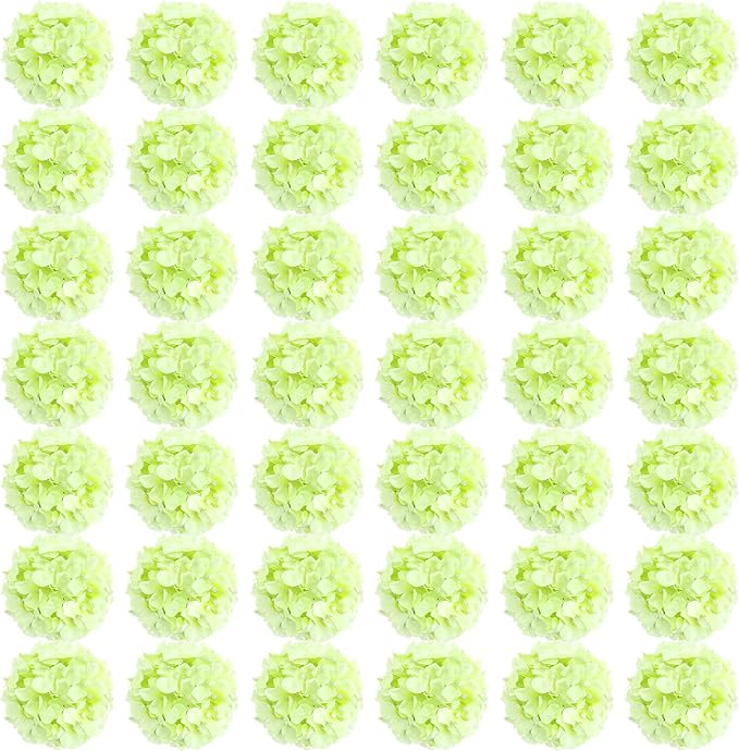 Auihiay 64 PCS Full Hydrangea Flowers, Silk Hydrangea Artificial Flowers Heads with Stems, Artificial Flowers for Wedding, Garden, Baby Shower, Party, Outdoor Indoor Decoration (Light Green)