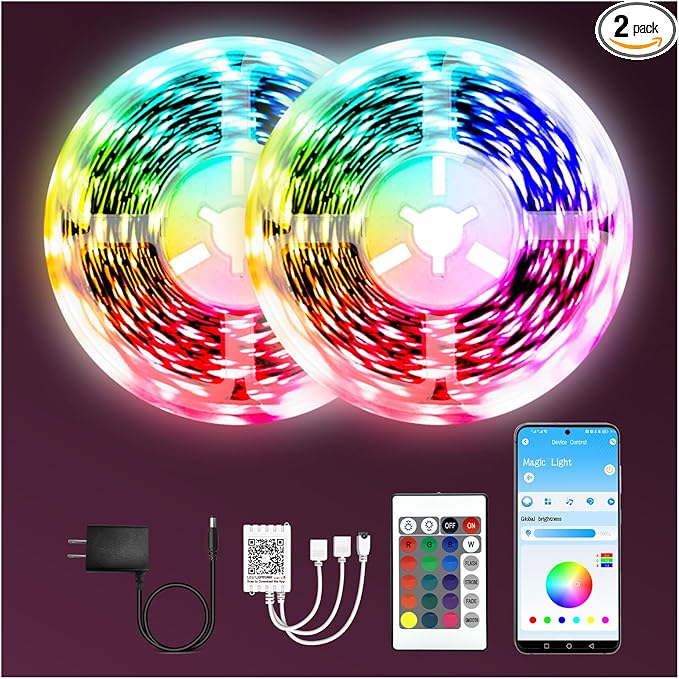 dalattin Led Lights for Bedroom 130ft(2 Rolls of 65.6ft), Led Lighting with Remote&App Control, Color Changing Led Lights for Room, RGB Led Strip Lights Music Sync, Home Decor, 24V Power Supply