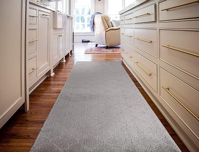 Custom Size Modern Runner Rug Carpet for Hallway Entryway Foyer Kitchen, Slip Resistant Latex Rubber Backed 31 inch Wide X Customized Length, Clouds Grey, 31 inch X 17 feet