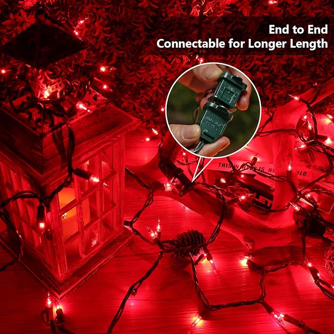 BrizLabs Red Christmas String Lights, 69.6ft 300 Count Incandescent Christmas Lights, 120V UL Certified Connectable Mini Light String for Indoor Outdoor Xmas Tree Garden Patio Decor