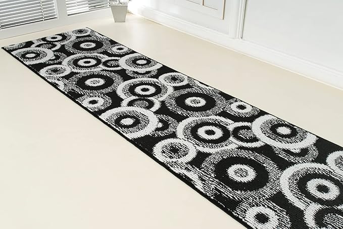 Custom Length Cut to Size Modern Farmhouse Carpet Runner Rug for Hallways, Non Slip Rubber Backed, 31 inch Wide X Customized Length, Geo Black, 31 inch X 15 feet