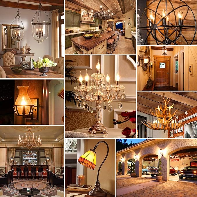 Dimmable E12 Candelabra LED Bulbs 60 Watt Incandescent Equivalent, 2700K Warm White, Clear Filament LED Chandelier Light Bulbs 6W, 600lm, CA11 Vintage Ceiling Fan Light Bulb with Flame Tip, 12-Pack