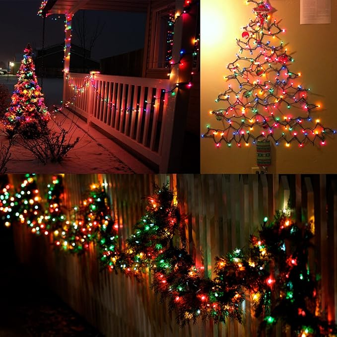 ODEETRONIC Multicolor Christmas Lights, 21.63ft 100 Count Incandescent holiday Lights Connectable, 120V UL Certified Mini Christmas Tree Light for Xmas, Party, House Indoor & Outdoor Decor, Green Wire