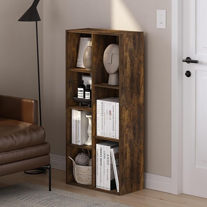 Furinno Luder 7-Cube Open Shelf Bookcase, Bookshelf, Amber Pine