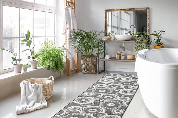 Custom Length Cut to Size Retro Modern Geometric Carpet Runner Rug for Hallways, Non Slip Rubber Backed, 31 inch Wide X Customized Length, Geo Grey, 31 inch X 9 feet