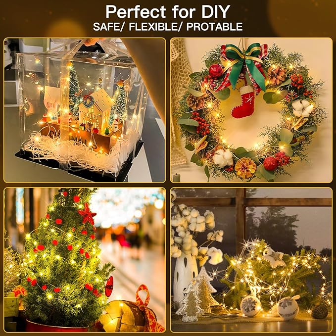 suddus 66ft 200 LED Outdoor String Lights, Warm White Christmas Fairy Light Battery Operated with Remote, Led Twinkle Lights for Bedroom, Dorm, Patio, Fireplace, Backyard, Garden, Xmas, Party, Indoor