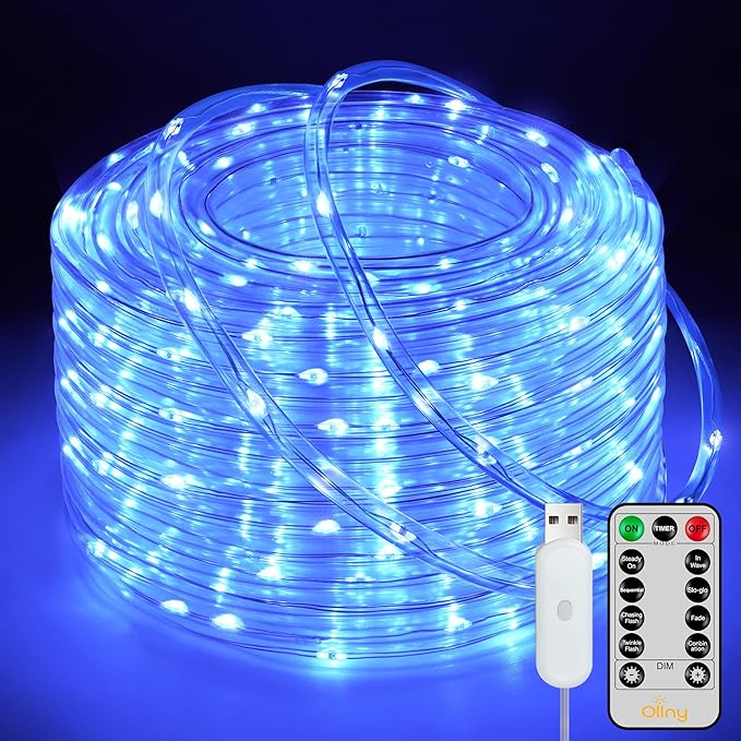 Ollny Rope Lights 33FT 100 LED, USB Multicolor String Lights with Remote, 8 Modes IP68 Waterproof Timer Christmas Lights for Indoor Outdoor Bedroom Party Christmas Decorations