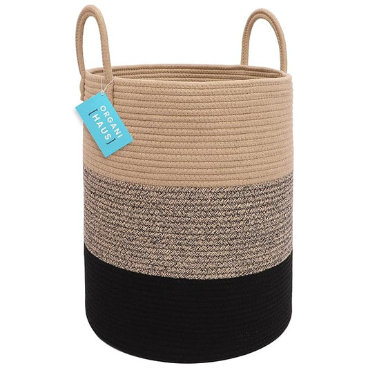 OrganiHaus Brown Woven Baskets for Storage 15x18, Boho Blanket Basket for Living Room, Toy Basket Storage for Kids, Baby Laundry Hamper, Large Storage Basket for Clothes, Basket for Blankets