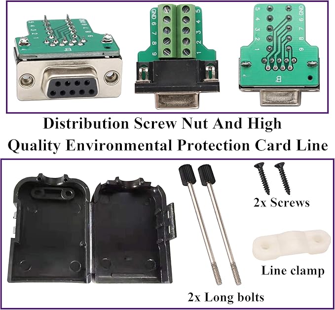 DB9 Screw Terminal Block Adapter D-SUB 9-pin RS232 Female to 9 +1 Pin/Way Female Serial Terminal Breakout Board Connector Signal Module with case (2Pcak/Female)