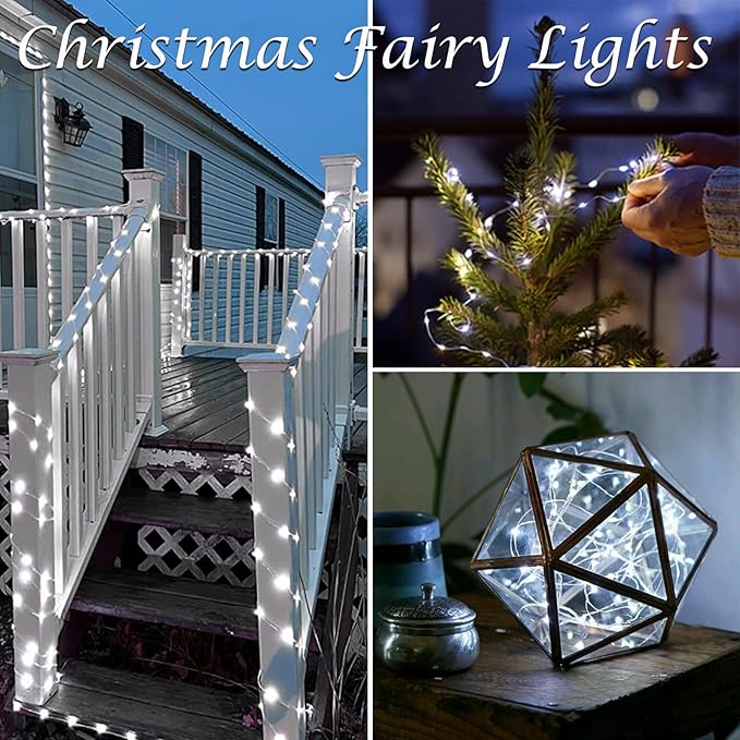 2 Pack 60 LED Christmas Fairy Lights Battery Operated with Timer, 20FT Waterproof Twinkle Lights Indoor Outdoor, String Lights for Bedroom, Wedding, DIY, Centerpiece, Christmas Decorations(Cool White)
