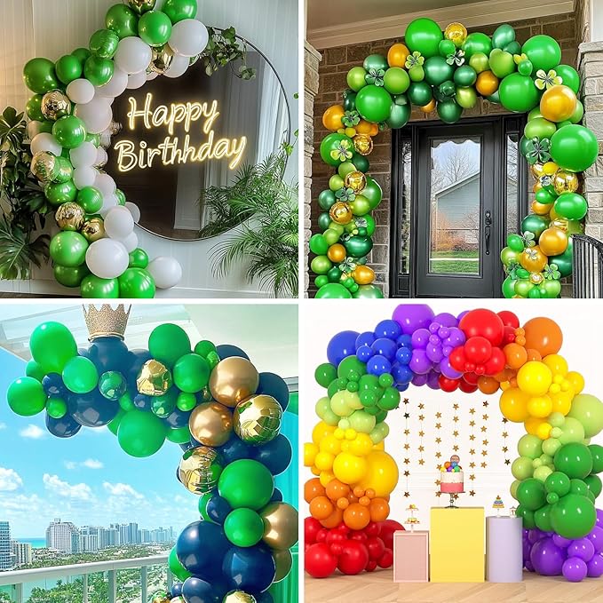 RUBFAC 129pcs Green Balloons Different Sizes 18 12 10 5 Inch Green Latex Balloon Garland Arch for Masquerade Party Decorations Birthday Baby Shower Wedding Party Supplies