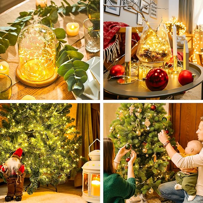 JMEXSUSS 4 Pack 50 LED Christmas Fairy Lights Battery Operated, 16ft Warm White Fairy Lights for Bedroom Wedding Patio Party DIY Mason Jar Decorations