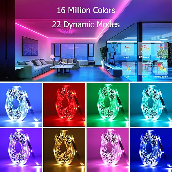 KEELIXIN Bluetooth Music Sync LED Strip Lights for Bedroom - APP & Remote Control, RGB Home Decor Lights, Luces Led para Cuarto