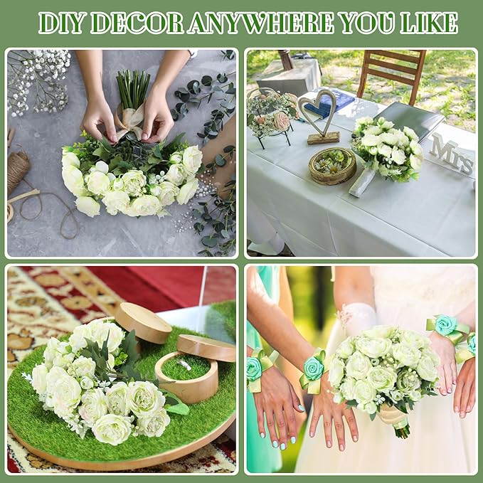 Geosar 16 Bundles Artificial Peonies Flowers Fake Silk Peony Bouquet Faux Peonies Flowers Bulk for Decoration Vase Floral Arrangements Wedding Party Table (Green)