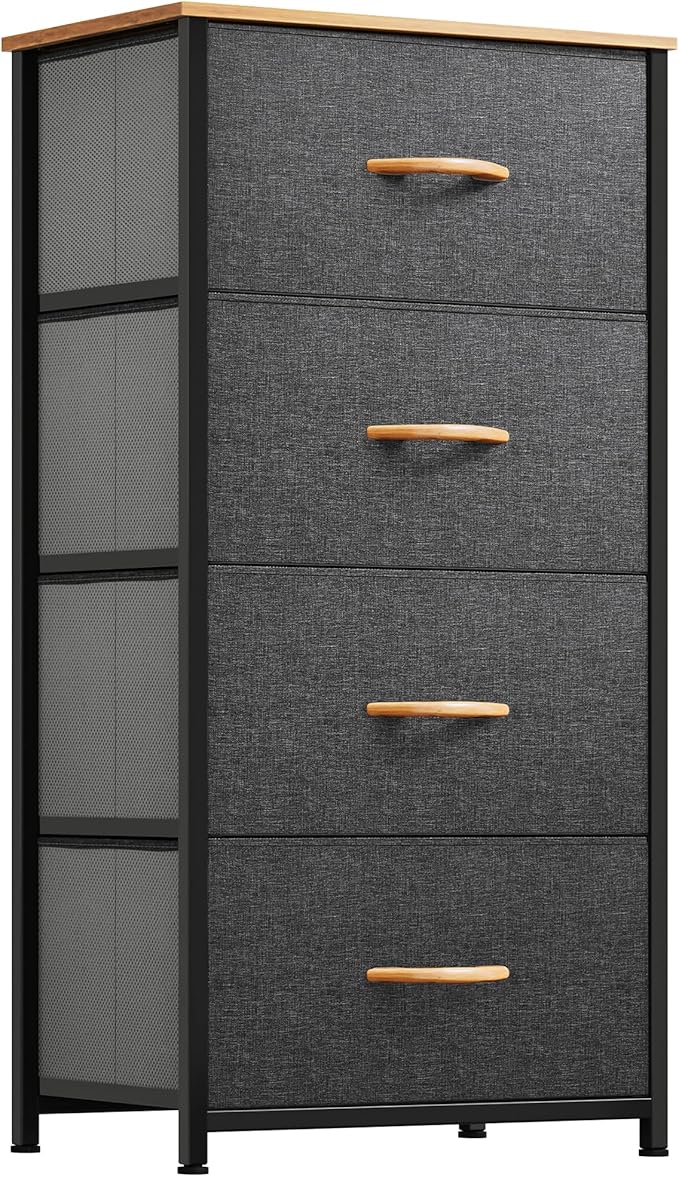 YITAHOME Storage Tower with 4 Drawers - Fabric Dresser, Organizer Unit for Bedroom, Living Room, Closets - Sturdy Steel Frame, Easy Pull Fabric Bins & Wooden Top