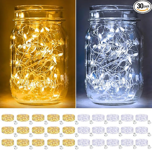 btfarm 30 Pack Fairy Lights Battery Operated [3 Modes], 7ft 20 Led Twinkle Lights String Lights Waterproof Bulk Small Mini Silver Wire for Christmas Mason Jars Wedding Table Centerpiece