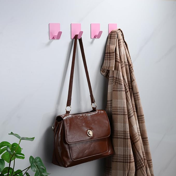 DELITON Cute Kids Wall Hooks & Towel Hooks - Sticky Hooks Light Pink for Hanging Towels, Robe, Coat, Bathroom Decor Organizer