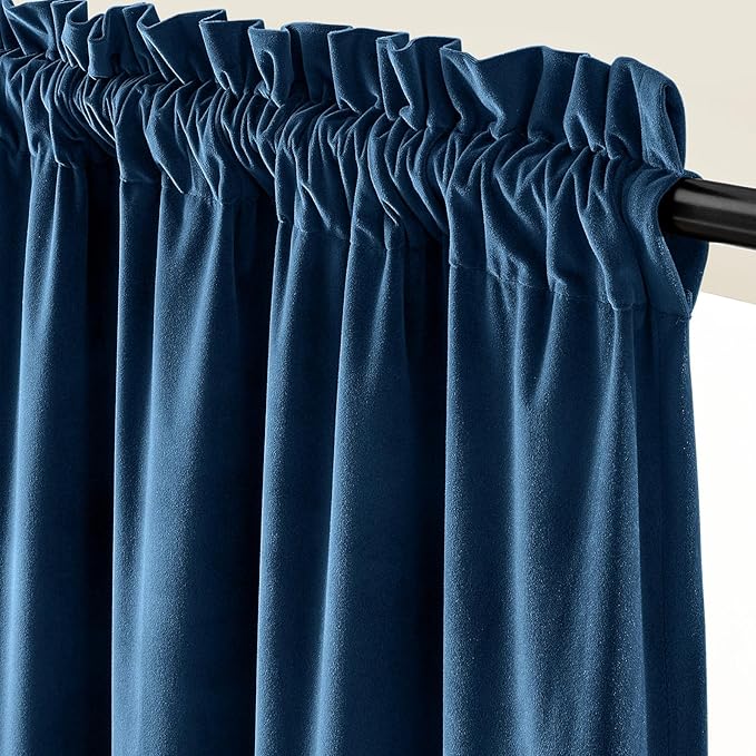 Lazzzy Velvet Blackout Curtains Thermal Insulated Room Window Drapes Super Soft Luxury Curtains for Living Room Bedroom Rod Pocket 2 Panels, Dark Blue, 52" W x 102" L