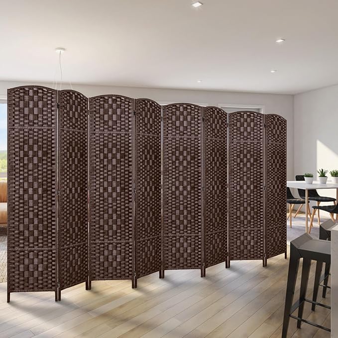 Rose Home Fashion 6 ft Tall Room Divider, Room Dividers and Folding Privacy Screens, 15.7in Privacy Screen 8 Panel Partition Temporary Wall Separation for Private, Brown