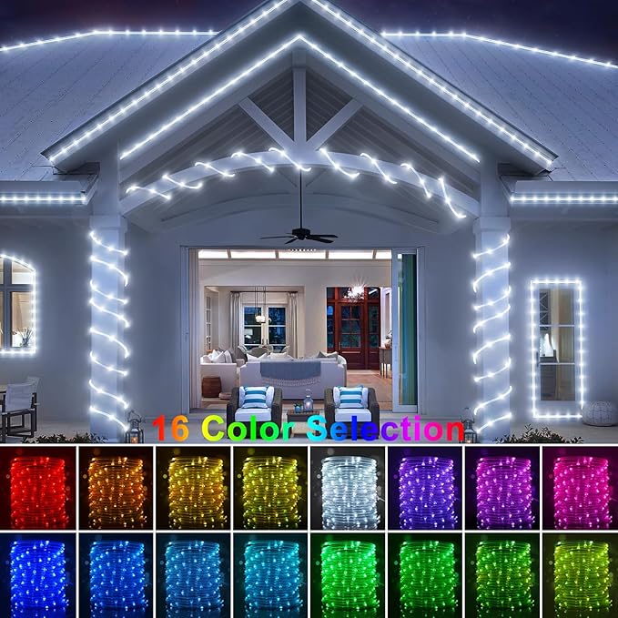 OMIKA 120 LED Rope Lights Plug in, 40ft 16 Colors Changing Outdoor String Light Waterproof with Remote Timer Twinkle Lights for Wedding Garden Patio Party Indoor Outdoor Decor(132 Modes)