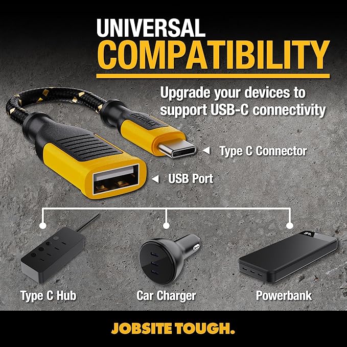 DEWALT USB to USB C Adapter 2Pack, USBC Male to A Female OTG Charger Type C Converter for Apple Watch Ultra 7 8 9, iPhone 15 14 13 Plus Pro Max, AirPods 3, iPad Air, Car, Samsung Galaxy S24 23,16