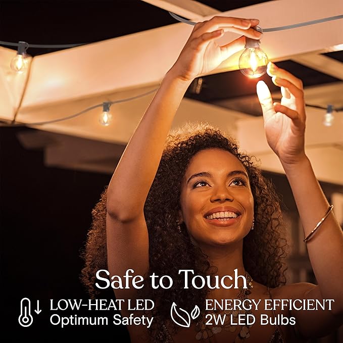 Brightech Ambience Pro LED String Lights - 26 Ft Commercial Grade Patio Lights Outdoor Waterproof - 12 Globe Porch String Lights for Outside, Backyard - 1W Vintage Edison Bulbs, Shine Bright, White