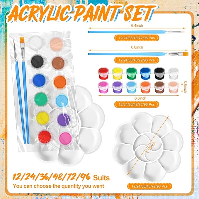 Fulmoon 12 Set Acrylic Paint Kits for Kids Adults Washable Mini Painting Kit Arts Crafts Party Favors Filled Strips Brushes Palettes Bulk for Classroom Home Kit Supplies (Vivid Color)
