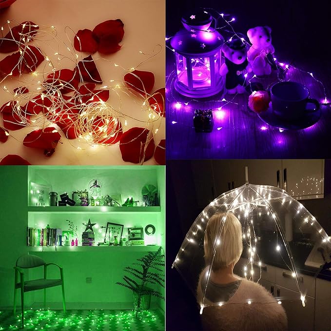 YJFWAL 18 Pack Fairy String Lights(Batteries Included) 10.2FT 30LEDs Waterproof Copper Wire Firefly Light Mini Starry Moon Lights for DIY Wedding Party Mason Jars Christmas Tree Gift Deco (7 Colors)