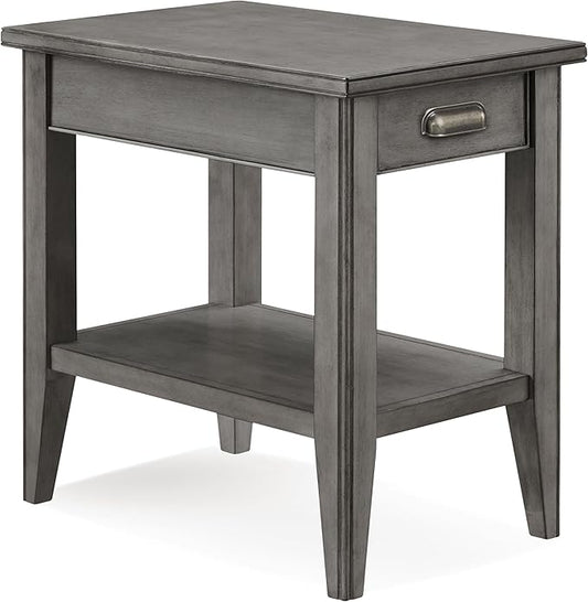 Laurent Narrow Solid Wood Side End Table with Shelf and Drawer, Smoke Gray Wash – Leick Home, 10506-GR