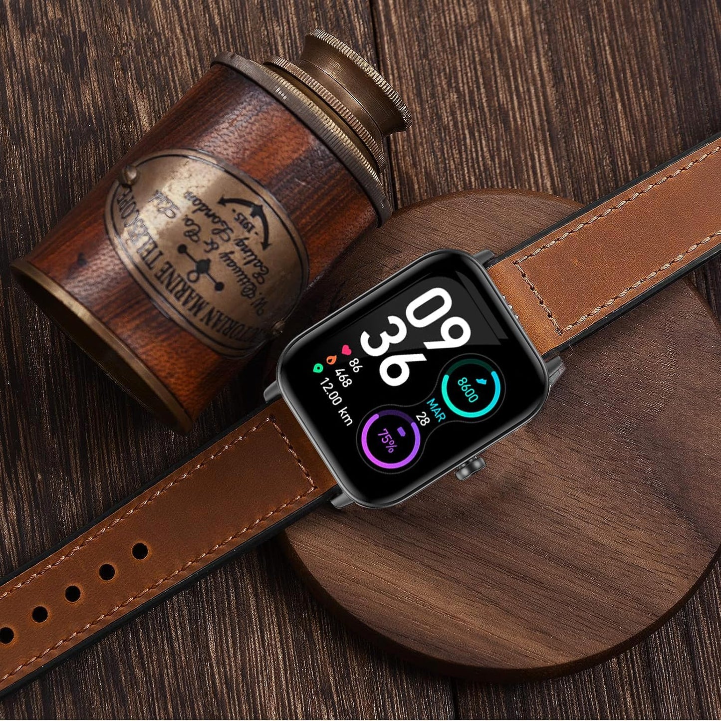 Lamshaw 22mm Leather Silicone Replacement Smartwatch Strap, Compatible for IDW13, IDW16, IDW19, TOOBUR, and More