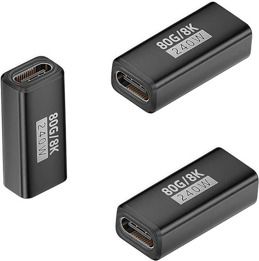 3-Pack 240W USB C Coupler Thunderbolt 5, USB c Female to Female, Support 80Gbps,120Gbps Bandwidth, Dual 8K,16K,@60hz Video, for MacBook, Ipad, Thunderbolt 5/4/3,iPhone 17,USB4,Razer Blade.