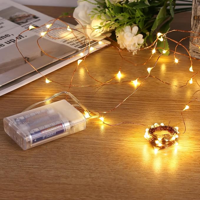 Sanniu Fairy Lights Battery Operated, 8 Packs Mini Battery Powered Copper Wire Starry String Lights for Christmas,Bedroom, Parties,Wedding,Indoor,Home Decoration (5m/16ft Warm White)