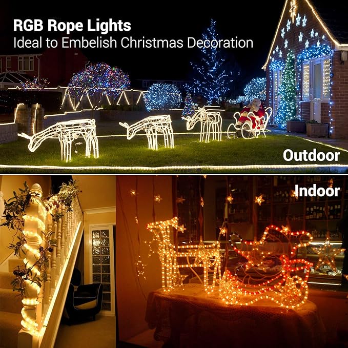 Brizled Color Changing Rope Lights, 18ft 180 LED RGB Rope Lights, Connectable Rope Lights Indoor Rope Lighting with Remote Outdoor White Rope Lights Waterproof Color Twinkle Tube Lights for Christmas